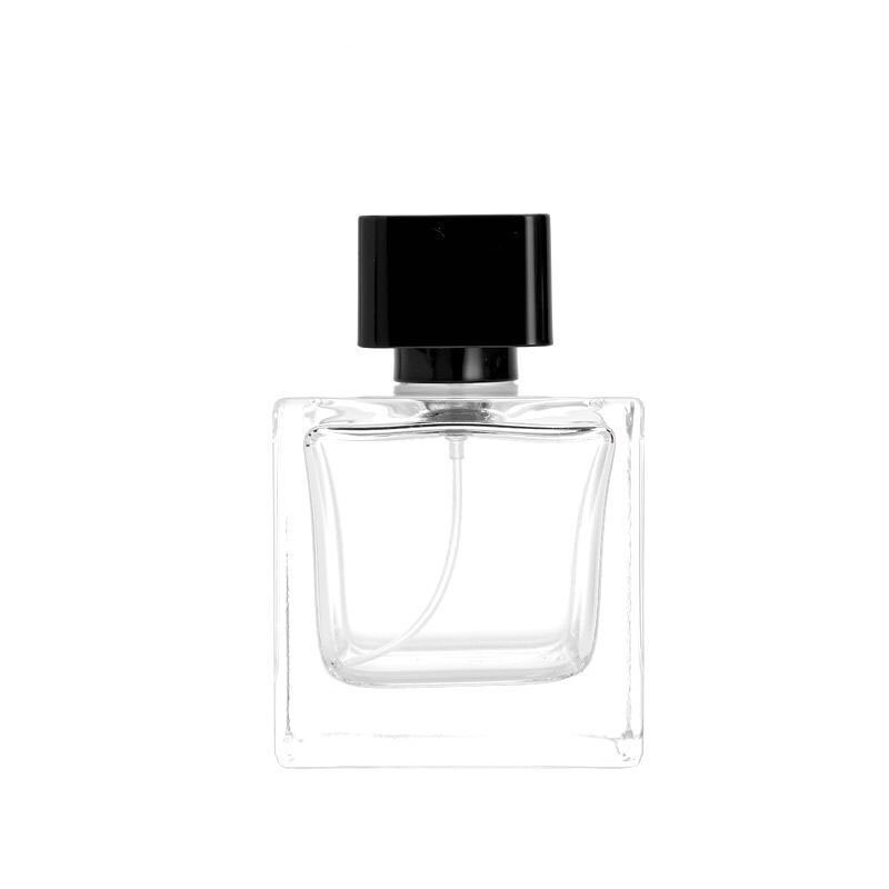 High Quality Square Transparent Perfume Glass Bottle Perfume Dispensing Empty Spray Bottle with Cap