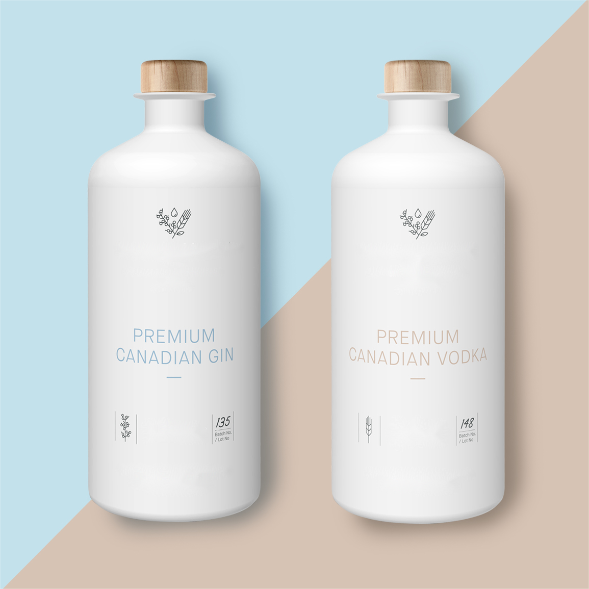 Modern Hot Sale Classic Painting Matte White Gin Brandy Vodka Spirit With Wooden Cork Glass Bottle
