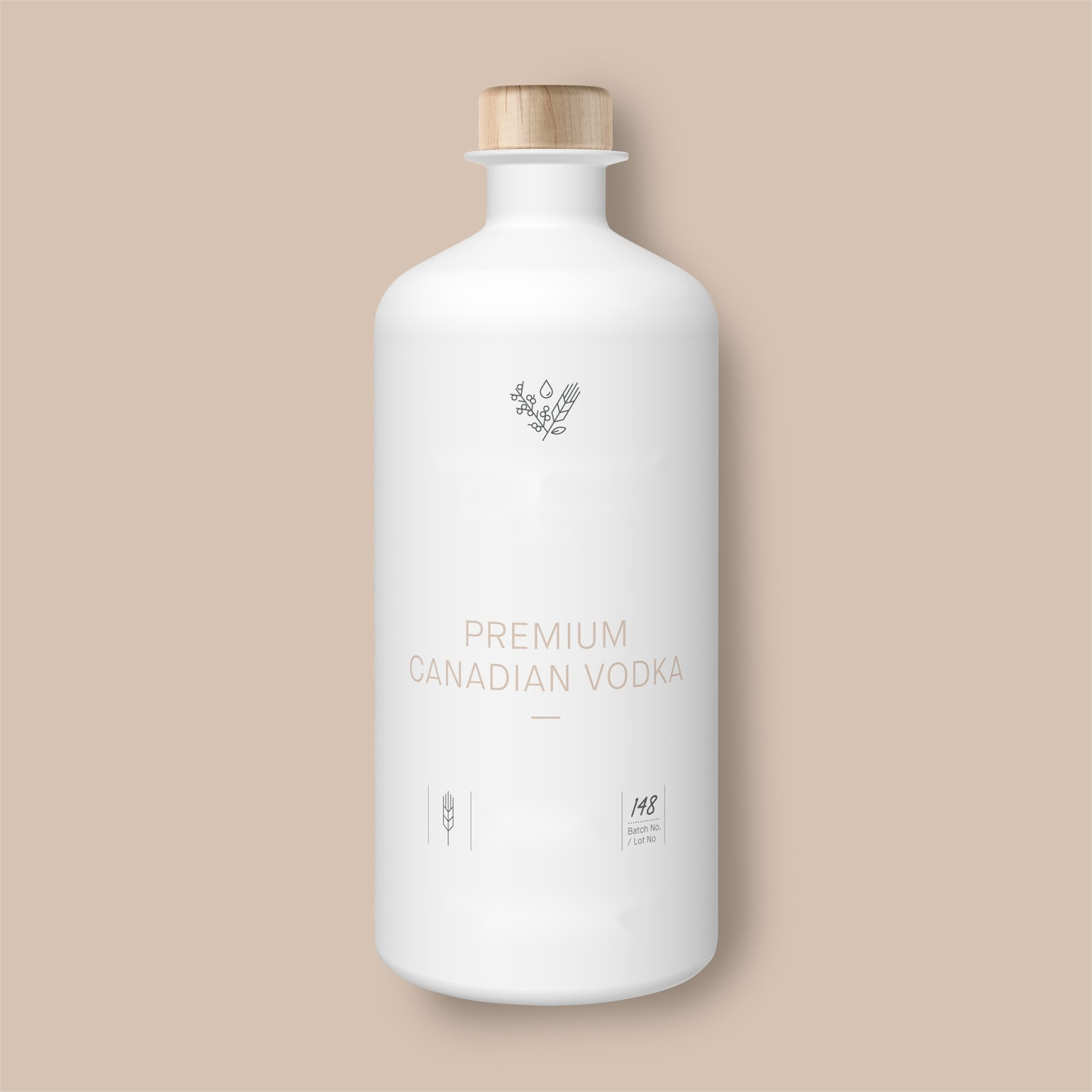 Modern Hot Sale Classic Painting Matte White Gin Brandy Vodka Spirit With Wooden Cork Glass Bottle