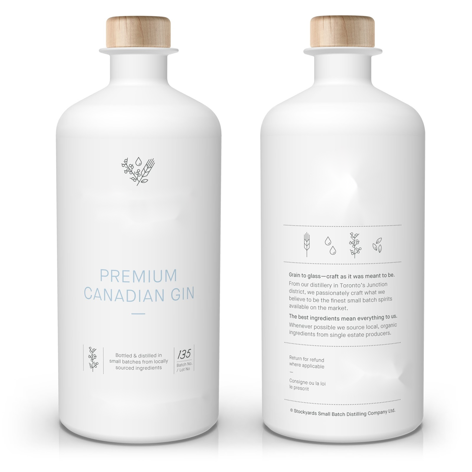 Modern Hot Sale Classic Painting Matte White Gin Brandy Vodka Spirit With Wooden Cork Glass Bottle