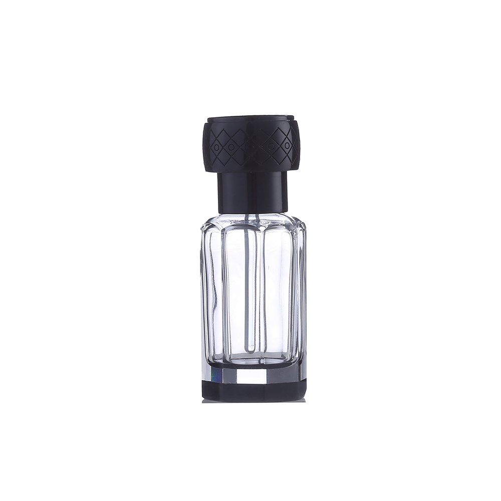 CJ-Decorative Mini Travelling Octagonal Polished Glass Bottles Black Clear Bottom 3ml 6ml 12ml Oud Essential Oil Arabian Attar