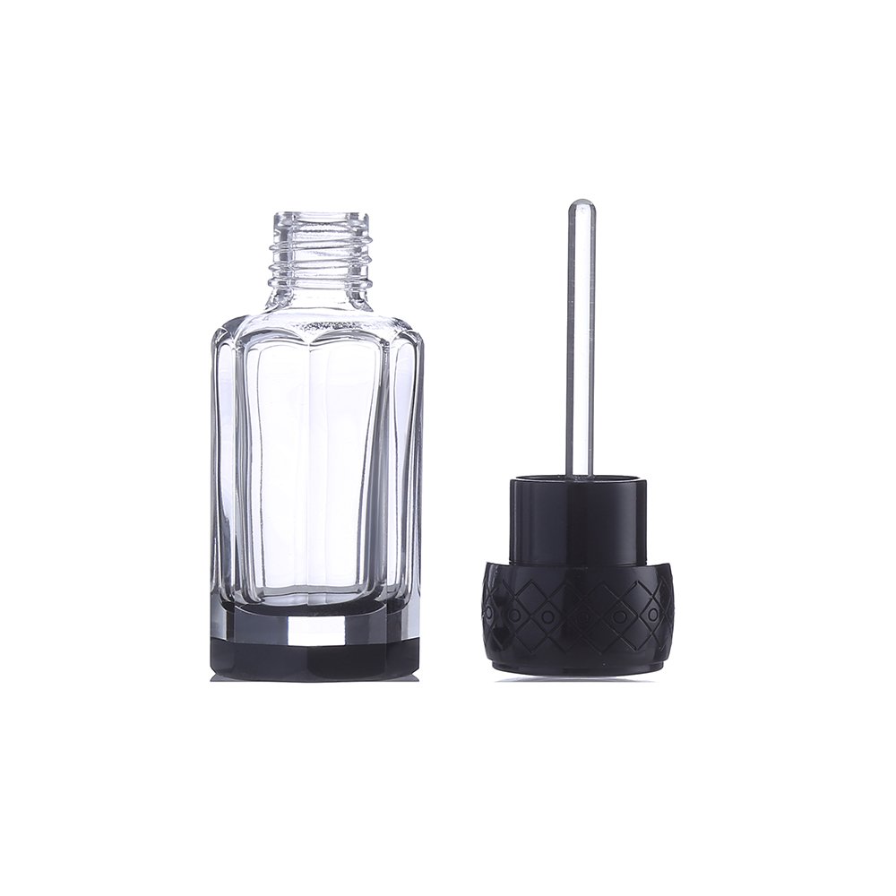 CJ-Decorative Mini Travelling Octagonal Polished Glass Bottles Black Clear Bottom 3ml 6ml 12ml Oud Essential Oil Arabian Attar