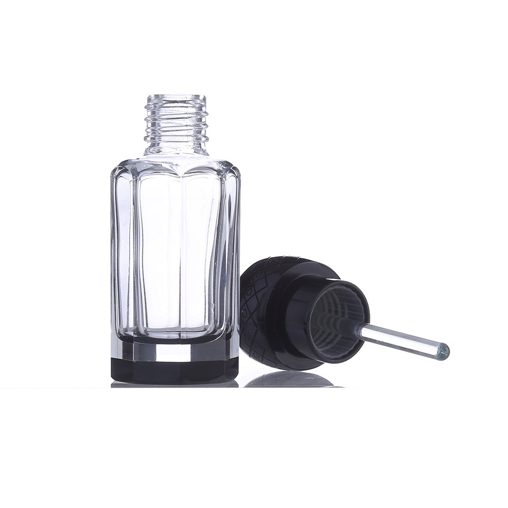 CJ-Decorative Mini Travelling Octagonal Polished Glass Bottles Black Clear Bottom 3ml 6ml 12ml Oud Essential Oil Arabian Attar