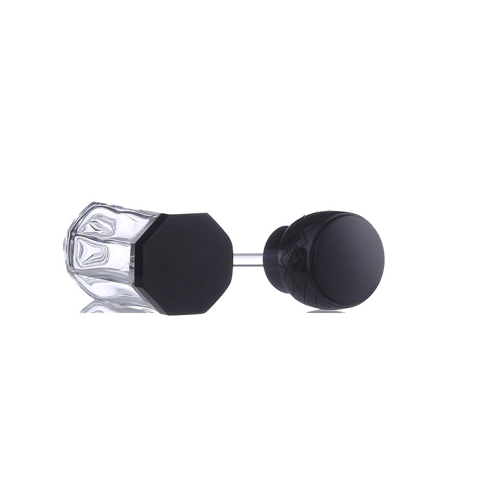 CJ-Decorative Mini Travelling Octagonal Polished Glass Bottles Black Clear Bottom 3ml 6ml 12ml Oud Essential Oil Arabian Attar