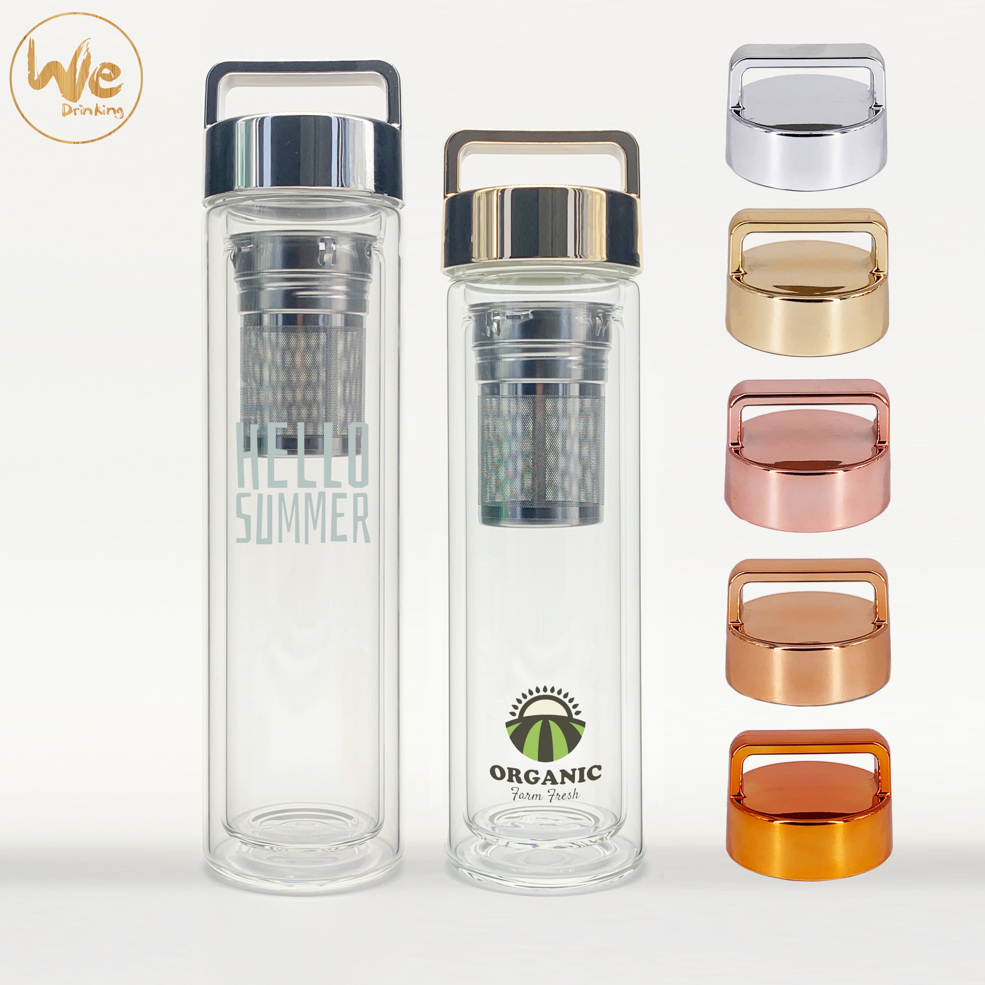 GS07-B 480ml 17oz No Minimum Leakproof BPA Free Double Wall Tea Glass Bottle with Fruit Infuser