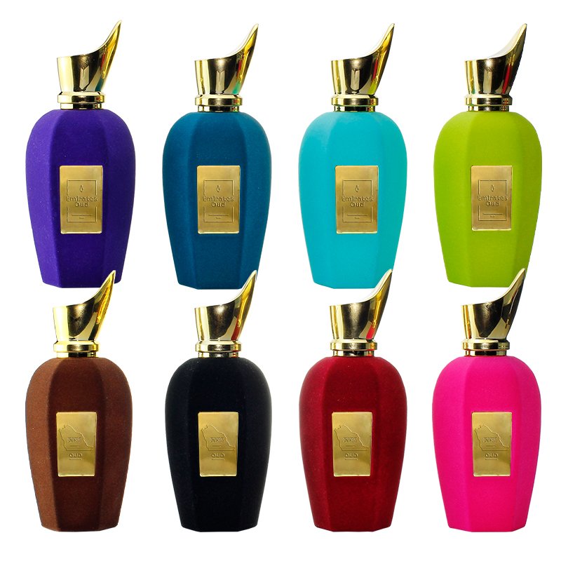 High Quality Luxury Crimp Flocking Empty Glass Bottle 50ml 100ml Perfume Bottle With Box