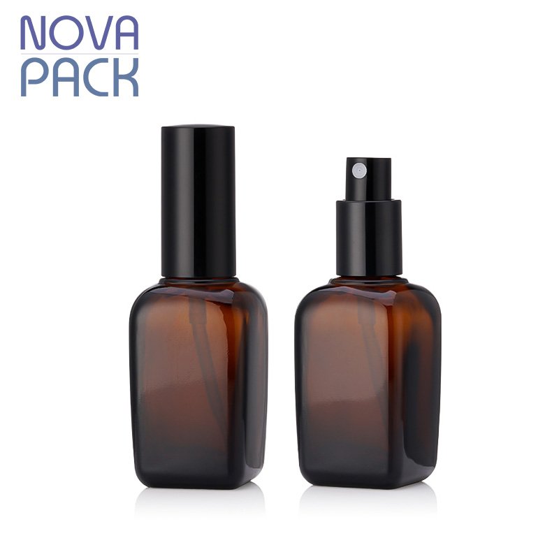 10ml 15ml 20ml 30ml 50ml 100ml fancy square amber glass essential oil spray bottle facial mist spray toner bottle with black lid
