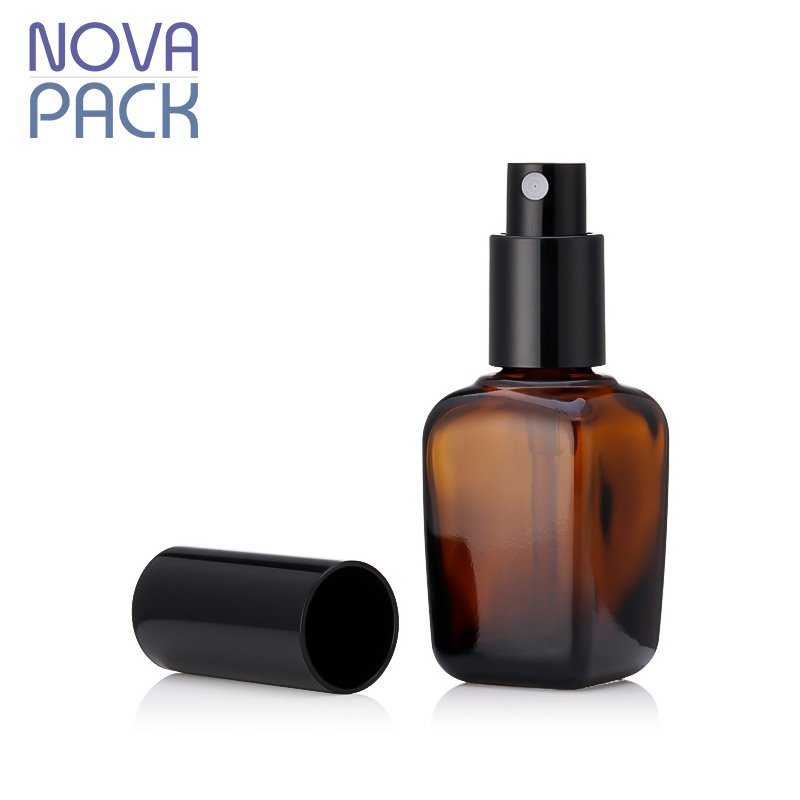 10ml 15ml 20ml 30ml 50ml 100ml fancy square amber glass essential oil spray bottle facial mist spray toner bottle with black lid