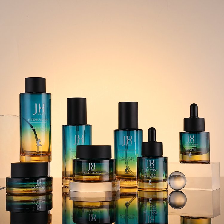 heavy-bottomed luxury lotion bottle skin care fancy cosmetic jars and bottles set glass cosmetic jar