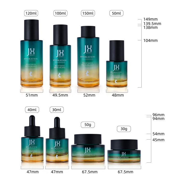 heavy-bottomed luxury lotion bottle skin care fancy cosmetic jars and bottles set glass cosmetic jar
