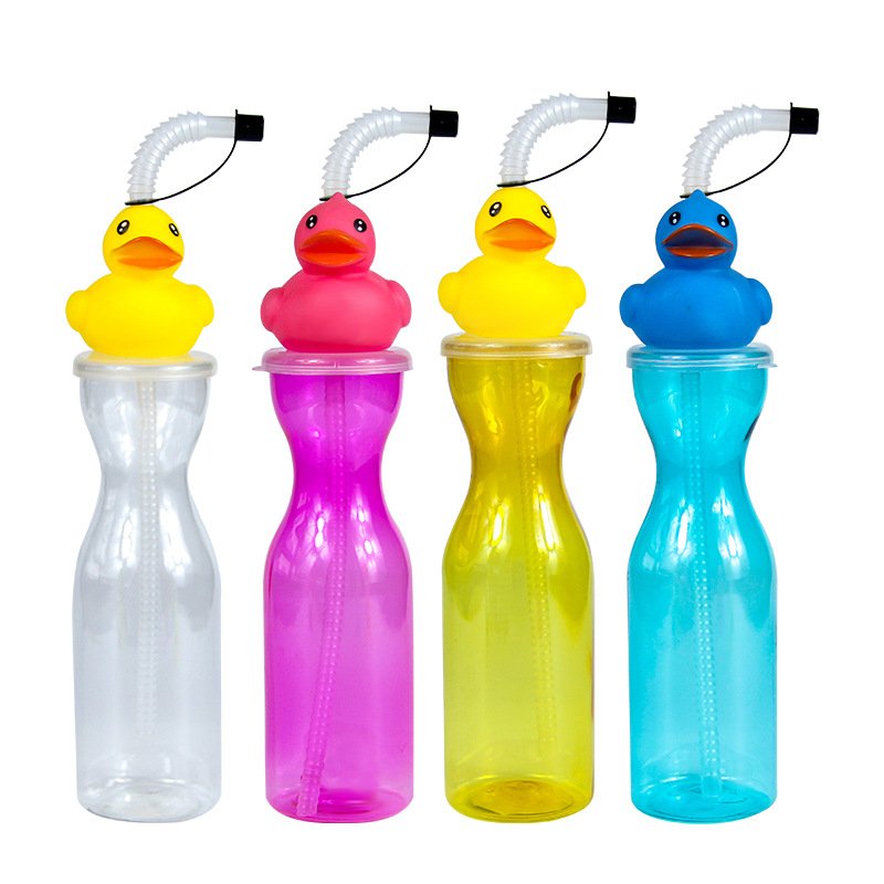 Wholesale Good Quality 500ml Yard Cups Plastic Shaped Cartoon Yellow Duck Colorful Long Neck Glass Bottle
