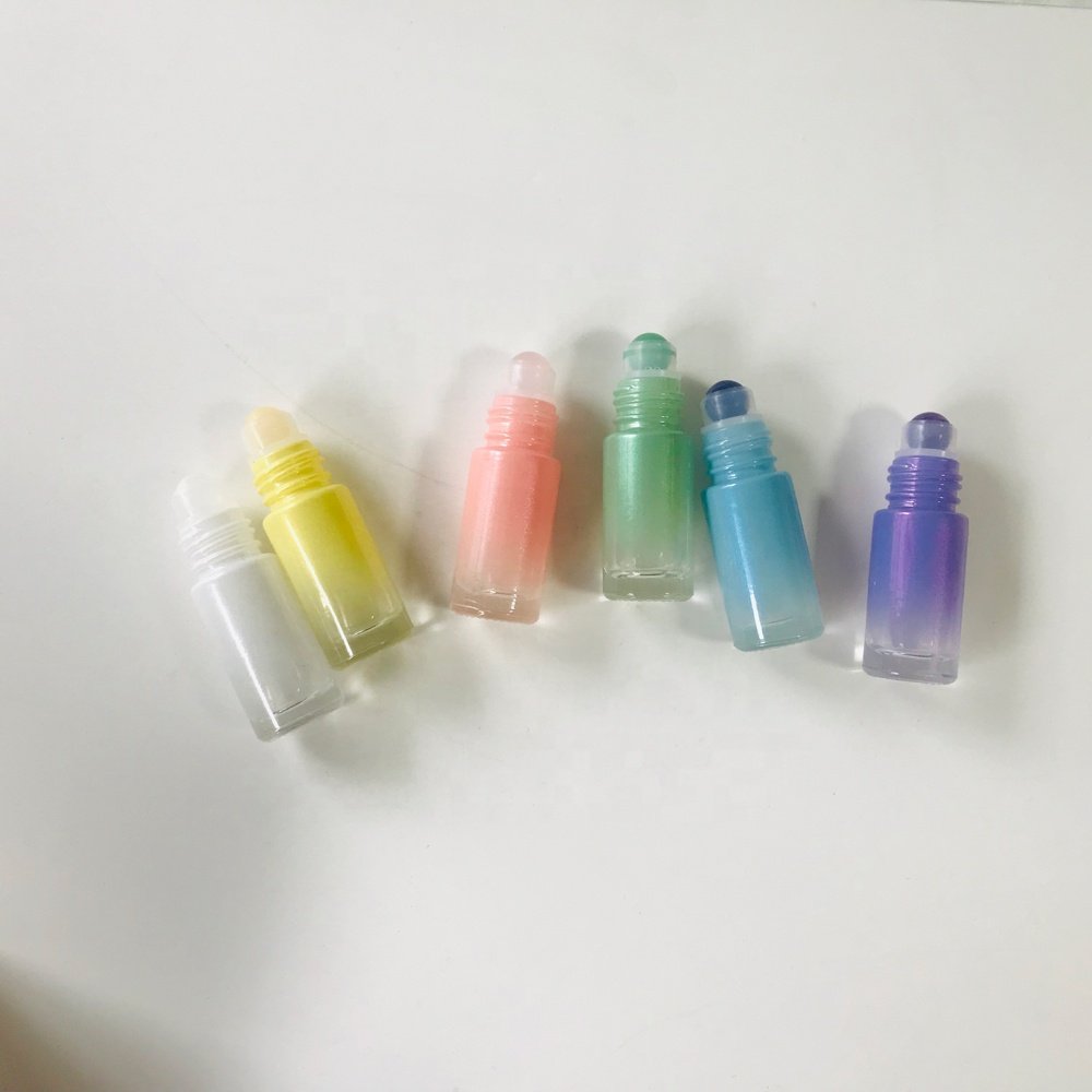 Wholesale 5ml colored purple pink blue yellow white gradient gemstone roll on glass bottles for essential oil