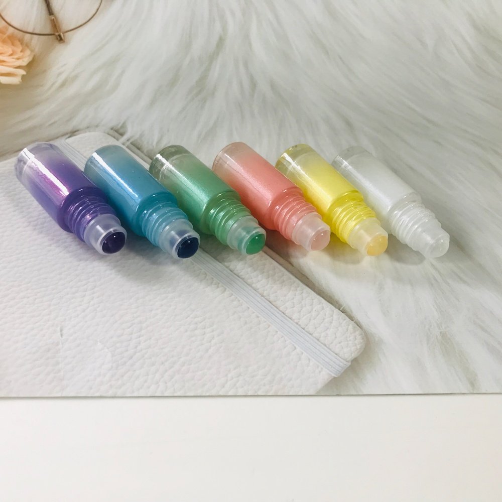 Wholesale 5ml colored purple pink blue yellow white gradient gemstone roll on glass bottles for essential oil