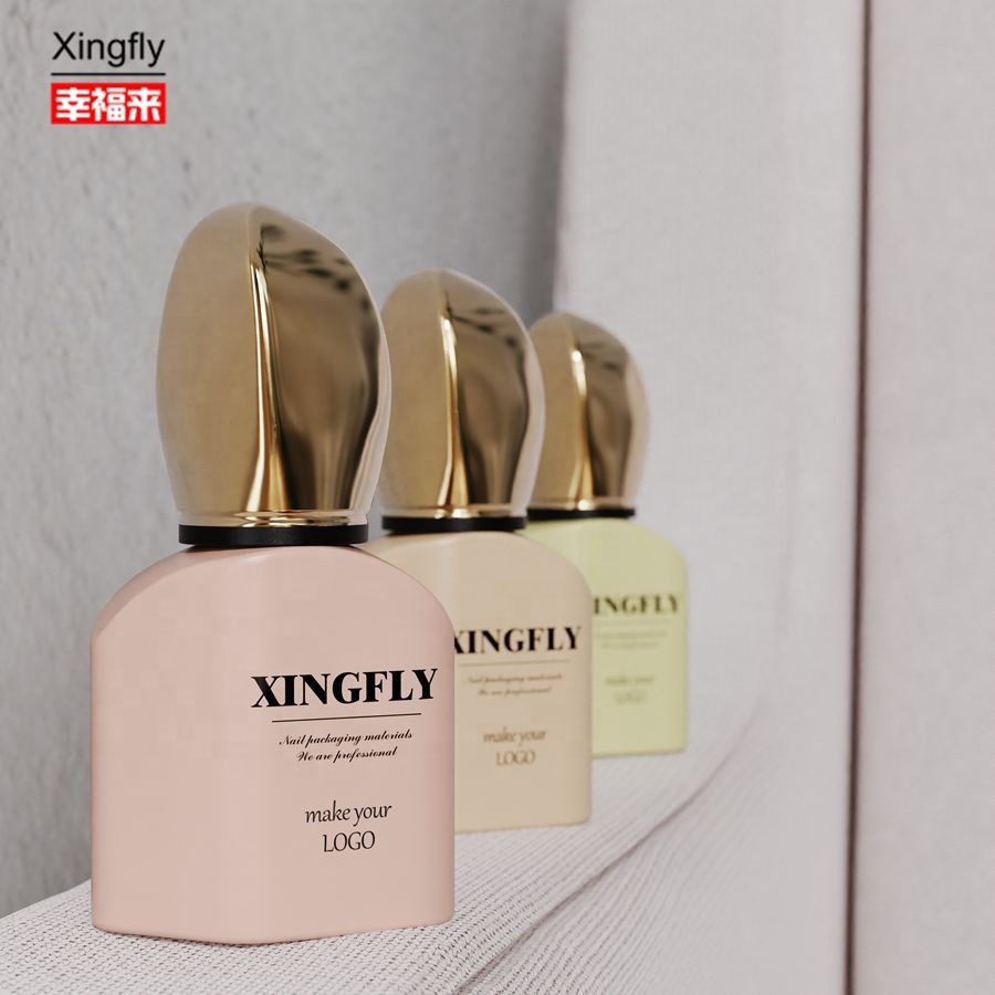 12ml Matte Shaped Gel Nail Polish Glass Bottle with Electroplated Round Cap and Flat Brush for UV Gel Polish