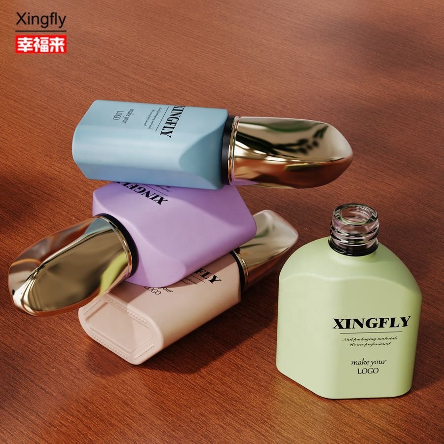 12ml Matte Shaped Gel Nail Polish Glass Bottle with Electroplated Round Cap and Flat Brush for UV Gel Polish