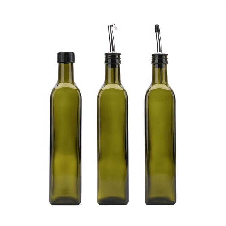 Custom Logo Food Grade 250Ml 500Ml 750Ml 1000Ml Square Dark Green Glass Olive Oil Bottle