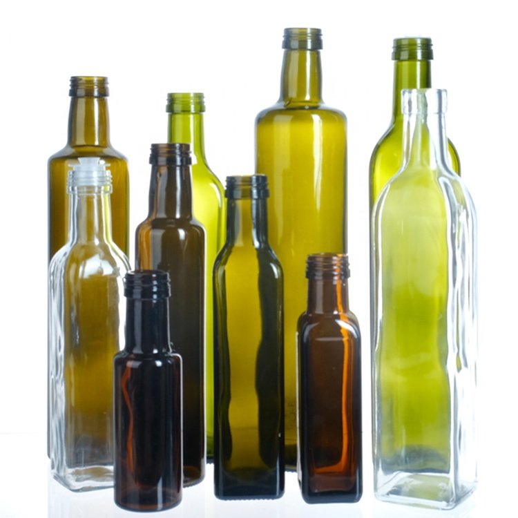Custom Logo Food Grade 250Ml 500Ml 750Ml 1000Ml Square Dark Green Glass Olive Oil Bottle