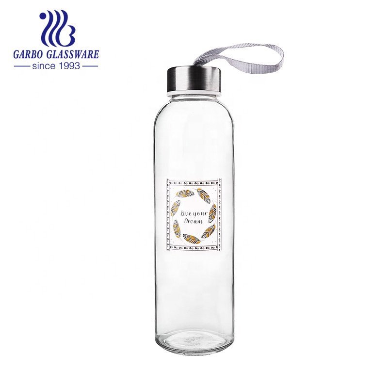 Portable Water Glass Bottle Glass Drinking Glassware 500ml Machine Made Glass Cup with Decal Printing Customized Water Bottle