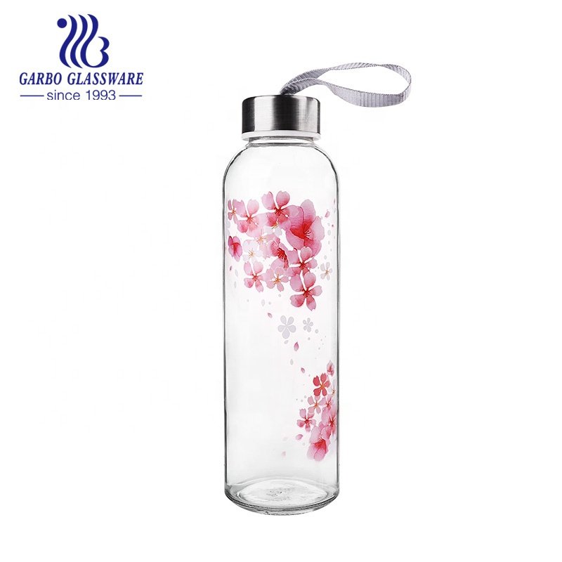 Portable Water Glass Bottle Glass Drinking Glassware 500ml Machine Made Glass Cup with Decal Printing Customized Water Bottle