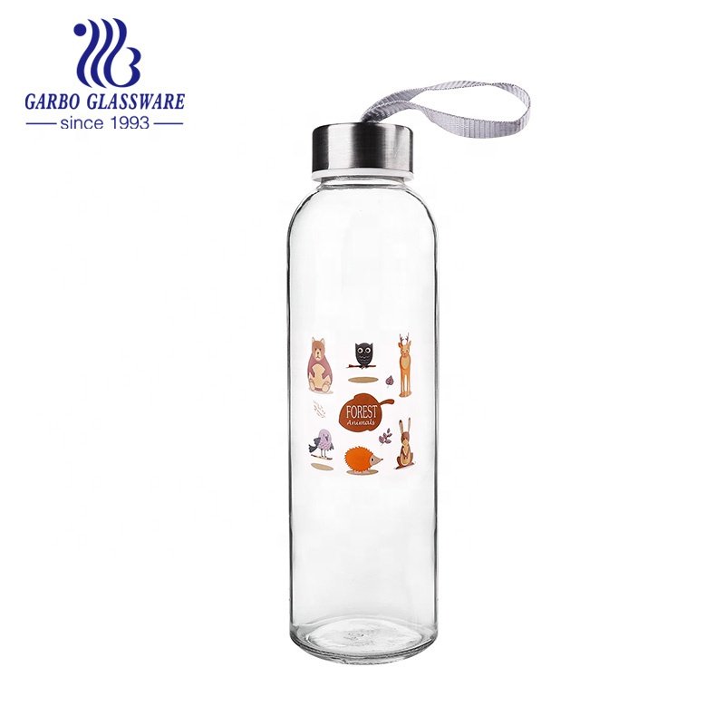 Portable Water Glass Bottle Glass Drinking Glassware 500ml Machine Made Glass Cup with Decal Printing Customized Water Bottle