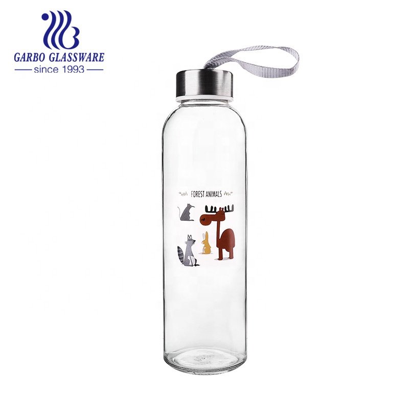 Portable Water Glass Bottle Glass Drinking Glassware 500ml Machine Made Glass Cup with Decal Printing Customized Water Bottle
