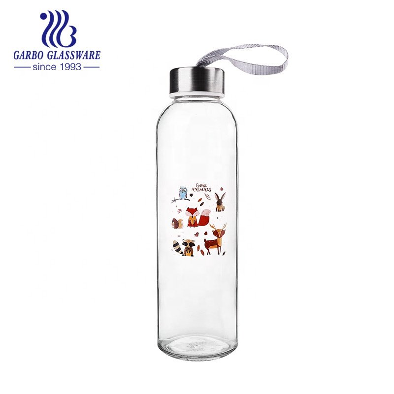 Portable Water Glass Bottle Glass Drinking Glassware 500ml Machine Made Glass Cup with Decal Printing Customized Water Bottle