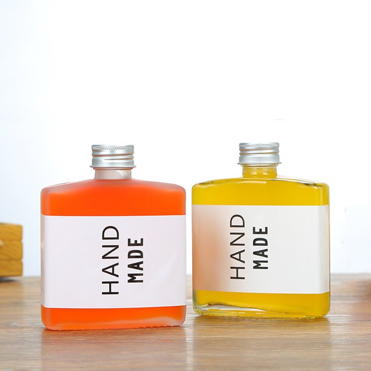 50ml 100ml 200ml 250ml Flat Square Glass Bottle with Aluminum Cap for Cold Brew Coffee Whisky Juice