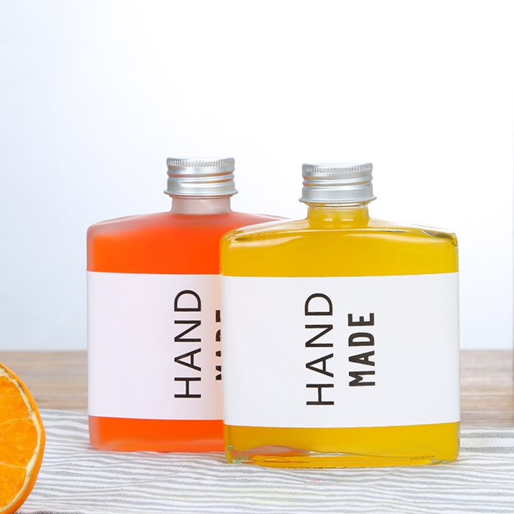 50ml 100ml 200ml 250ml Flat Square Glass Bottle with Aluminum Cap for Cold Brew Coffee Whisky Juice