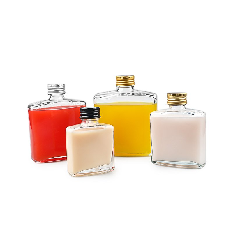 50ml 100ml 200ml 250ml Flat Square Glass Bottle with Aluminum Cap for Cold Brew Coffee Whisky Juice