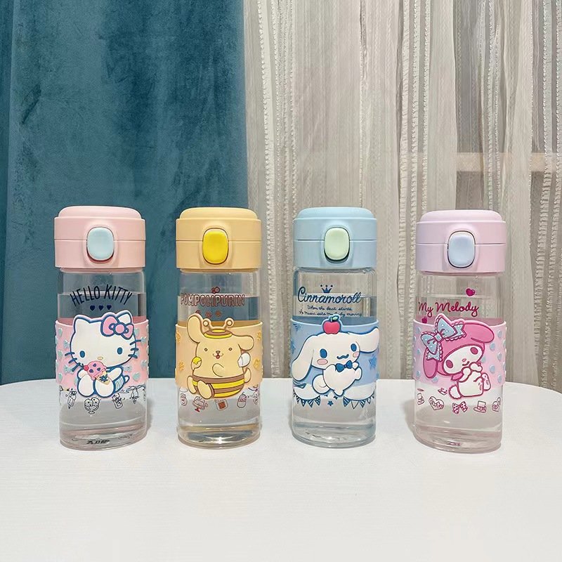 Factory top seller 2023 new arrival hello kitty glass bottle for kid Sanrio drinkware