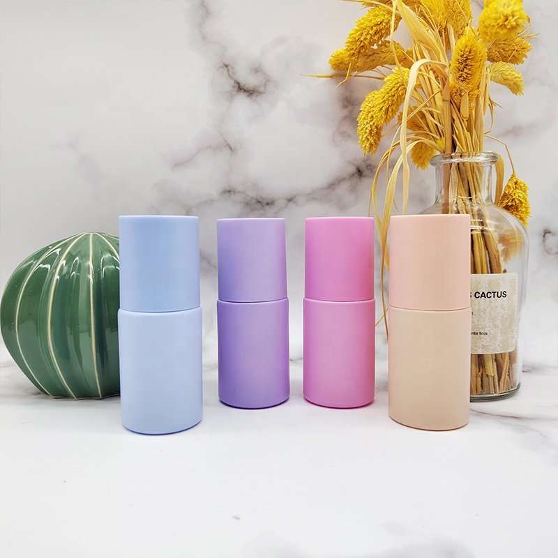 Pink Violet Yellow Blue Cylinder Liquid Make Up Foundation Cosmetic Glass Bottle 30ml Skincare Lotion Pump Bottle with Cap