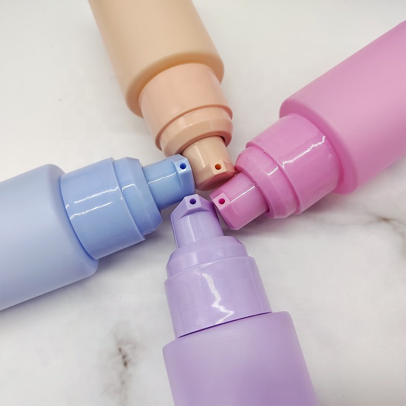 Pink Violet Yellow Blue Cylinder Liquid Make Up Foundation Cosmetic Glass Bottle 30ml Skincare Lotion Pump Bottle with Cap