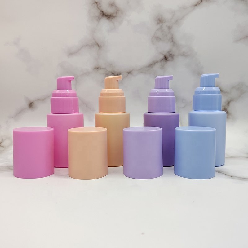 Pink Violet Yellow Blue Cylinder Liquid Make Up Foundation Cosmetic Glass Bottle 30ml Skincare Lotion Pump Bottle with Cap