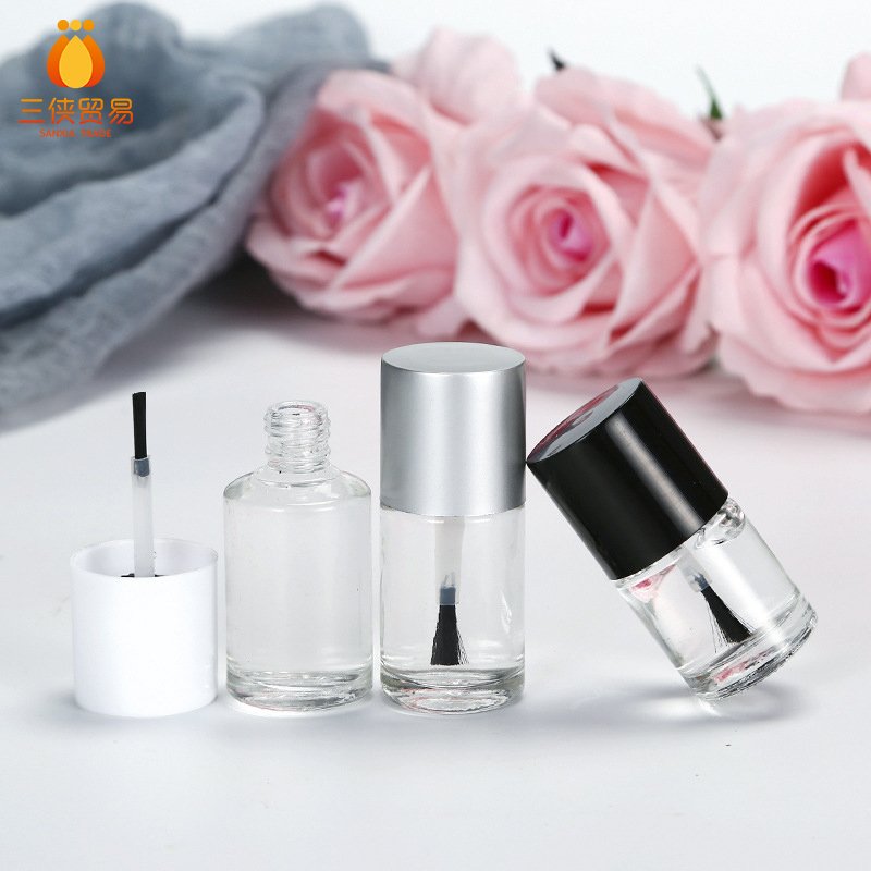 Customize 5ml 10ml 15ml round glass clear empty uv gel nail polish bottle with brush cap