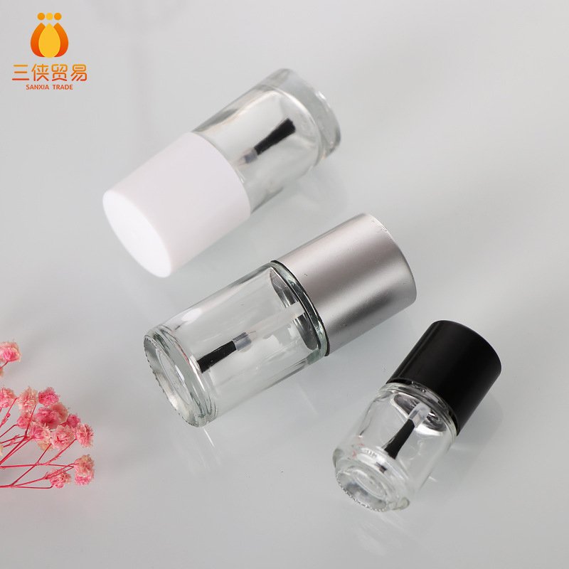 Customize 5ml 10ml 15ml round glass clear empty uv gel nail polish bottle with brush cap