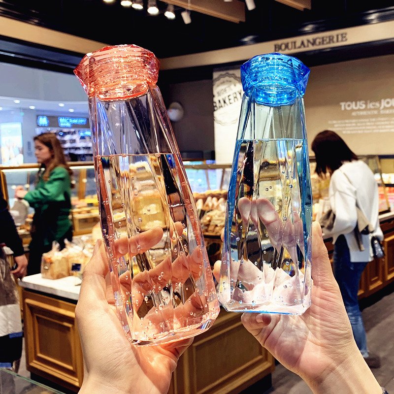 Crystal Diamond Cup Colorful Glass Water Cup Creative Diamond Glass Cup with Bottle Cap Custom Logo