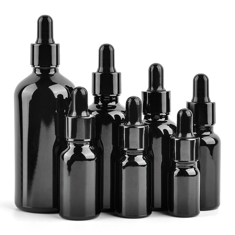 Empty 5ml 10ml 15ml 20 ml 30ml 50ml 100ml Essential Oil Hair Serum Bottle Glass Shiny Black Gold Dropper Bottles