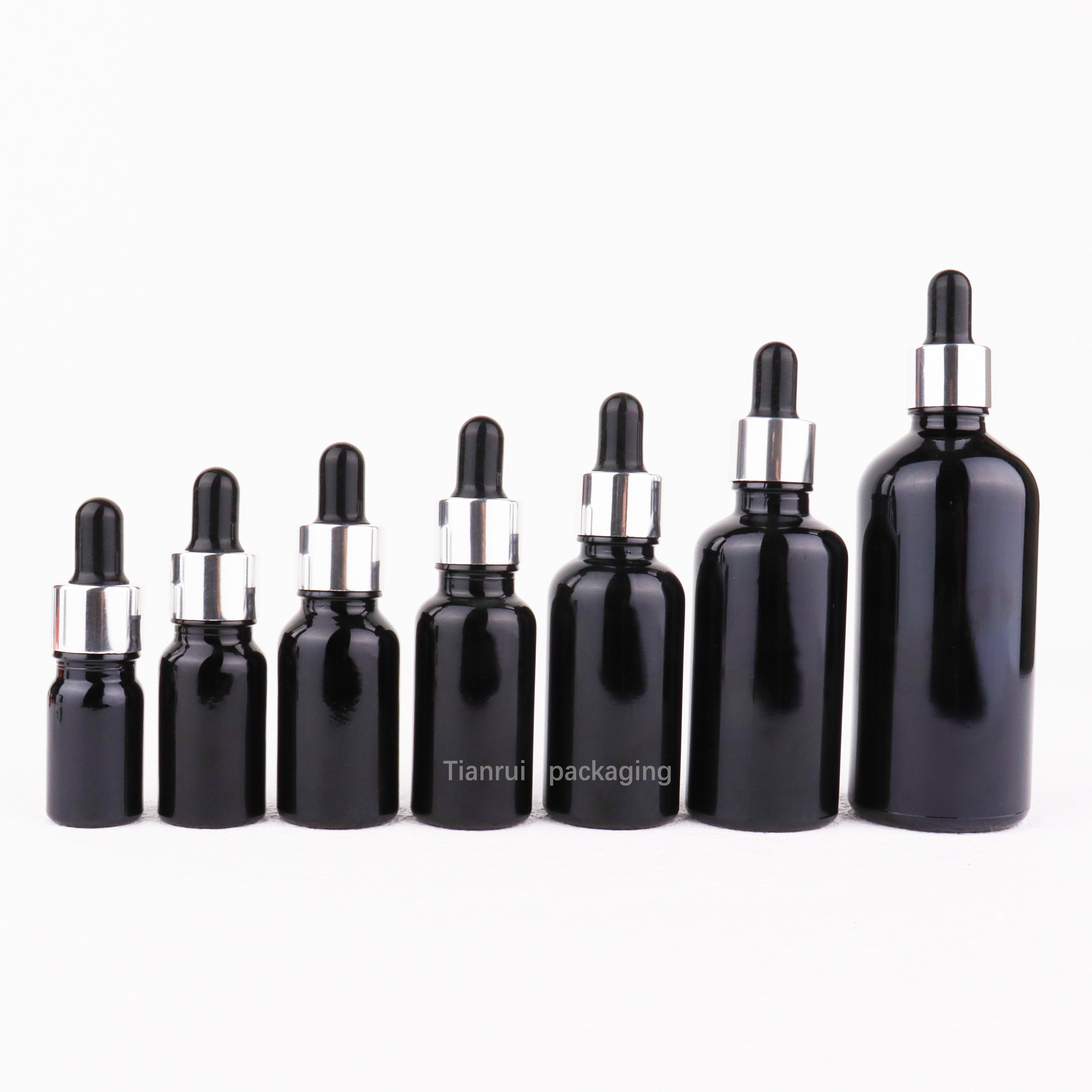 Empty 5ml 10ml 15ml 20 ml 30ml 50ml 100ml Essential Oil Hair Serum Bottle Glass Shiny Black Gold Dropper Bottles