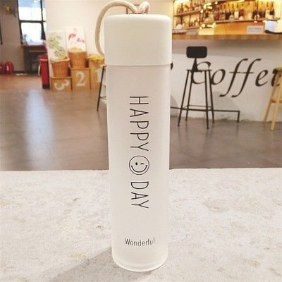 Eco Friendly Portable Smile Face Smoon Frosted Clear Glass Water Bottle Glasses Drinking Bottles Handy Cup