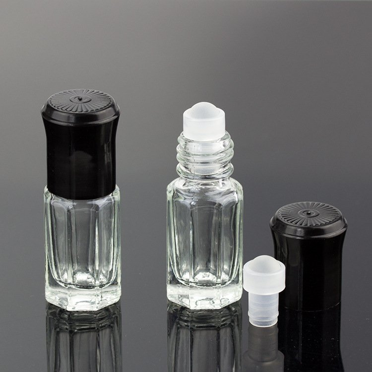 3ml Fancy Octagonal Glass Roll On Perfume Attar Glass Bottle