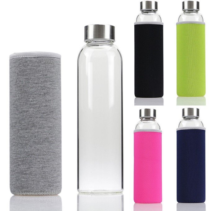 High Borosilicate Insulated Glass Water Bottle Eco-Friendly Cylindrical Sport Style Thermal Silicone Custom Logo