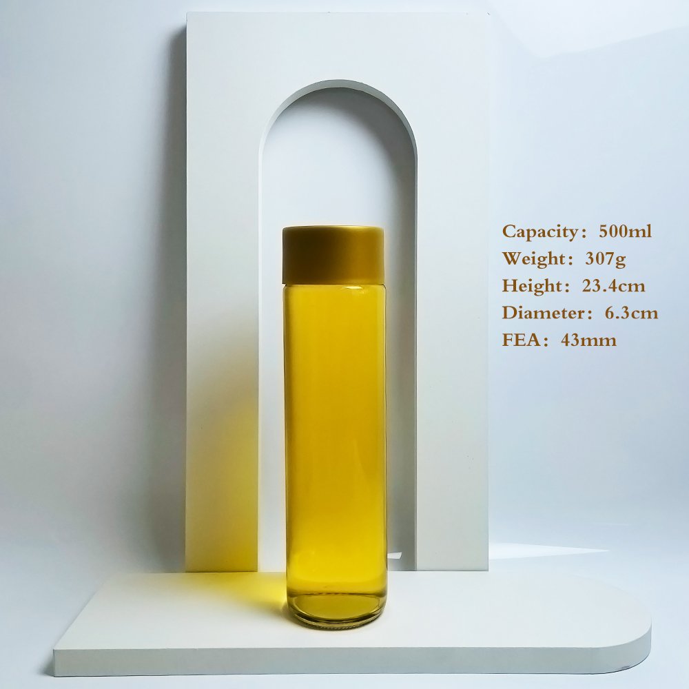 Wholesale 350ml 500ml empty customized flint printed mineral drinks beverage water juice glass bottle with caps