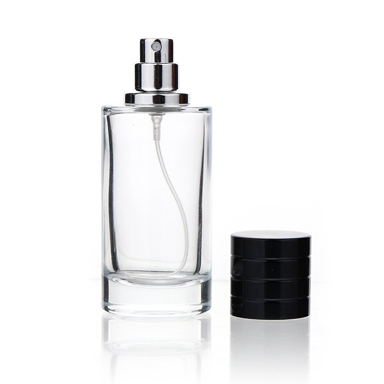 Empty Round Cylinder Shape 30ML 50ML Transparent Perfume Glass Bottle Spray Bottle Refillable