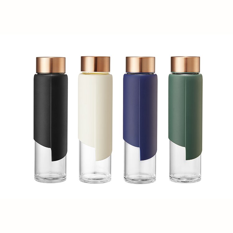 Glass Bottle With Silicone Sleeve 3651 350ML Borosilicate Customize Eco Transparent Milk Luxury Glass Water Bottle