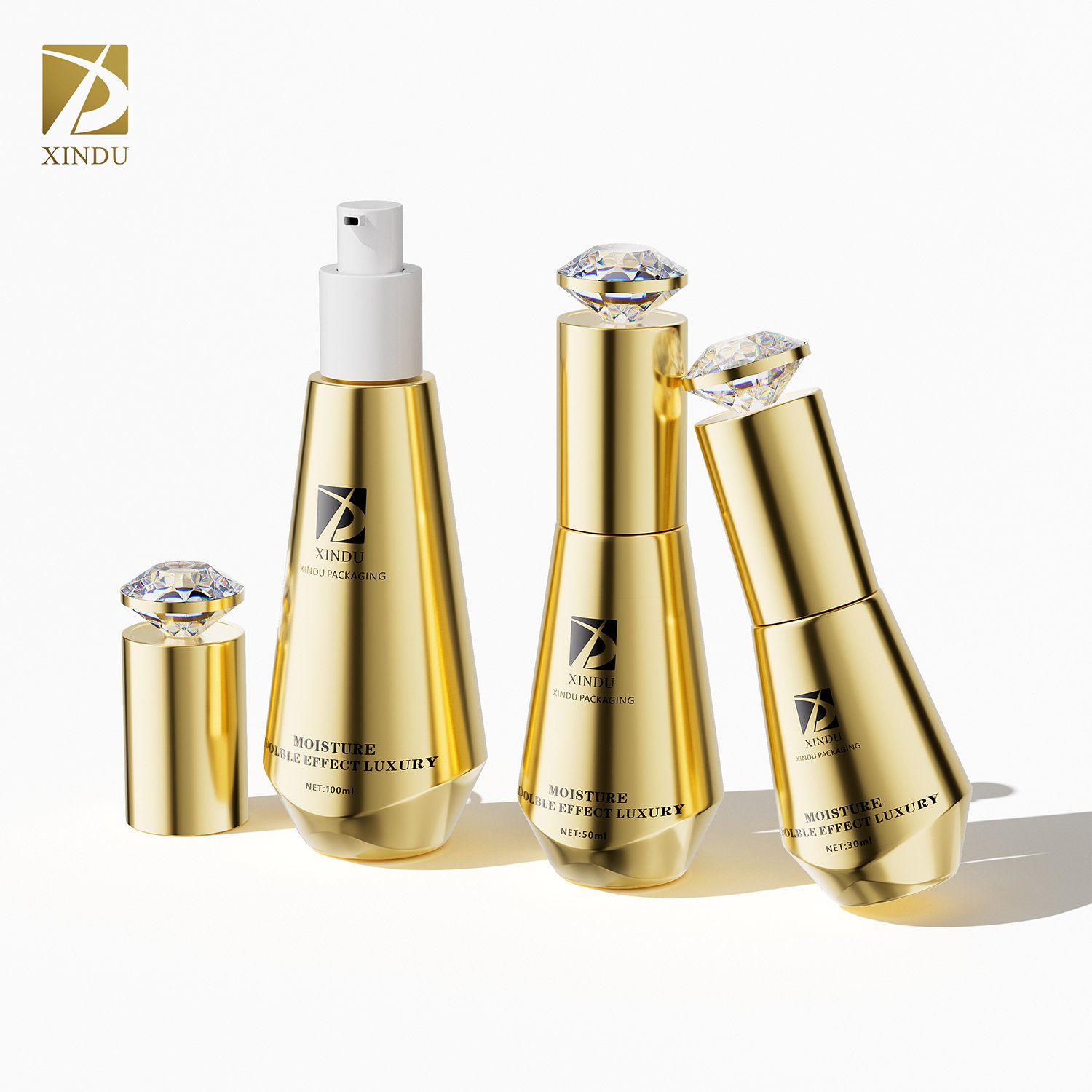 30ml Cone shape gold custom cosmetic packaging glass dropper bottle luxury Korean skincare bottle with pump for hair perfume oil