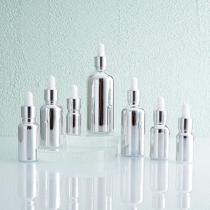 Hot Stamping Silver Essential Oil Bottle with Dropper 30ml 60ml Skincare Facial Oil Glass Dropper Bottle Hair Oil Bottle