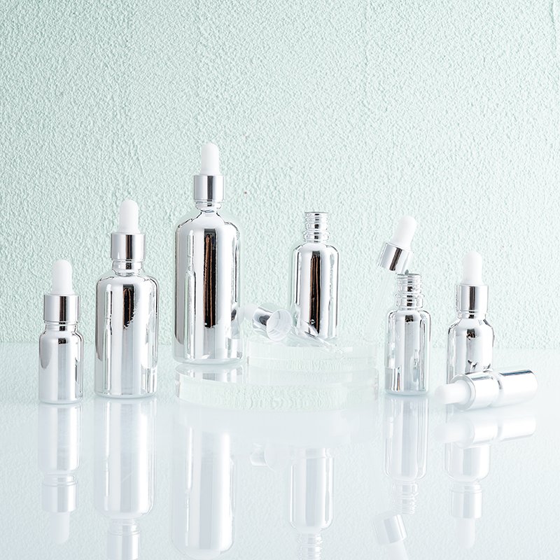 Hot Stamping Silver Essential Oil Bottle with Dropper 30ml 60ml Skincare Facial Oil Glass Dropper Bottle Hair Oil Bottle