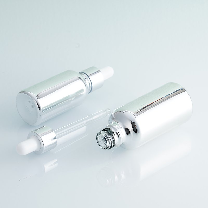 Hot Stamping Silver Essential Oil Bottle with Dropper 30ml 60ml Skincare Facial Oil Glass Dropper Bottle Hair Oil Bottle