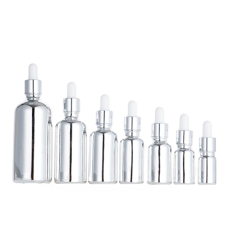 Hot Stamping Silver Essential Oil Bottle with Dropper 30ml 60ml Skincare Facial Oil Glass Dropper Bottle Hair Oil Bottle