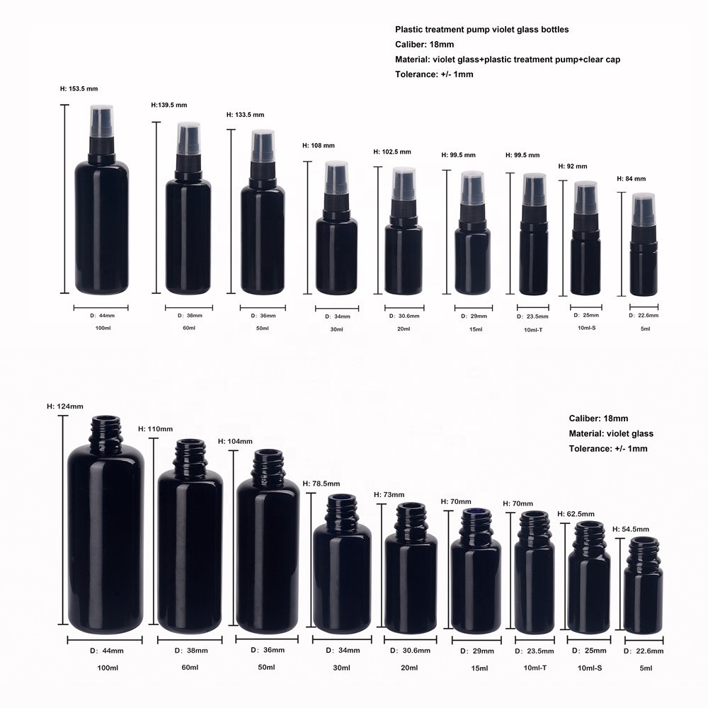 violet glass bottles 15 30 ml 50ml 100ml plastic treatment pump bottle black glass serum bottles